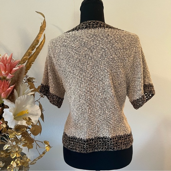 Curio Vintage Boucle Knit Brown Beige Cardigan Sweater - Picture 2 of 13